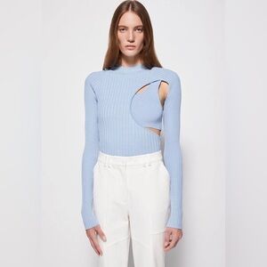 JONATHAN SIMKHAI Vivianne Compact Rib Mock Neck Top M